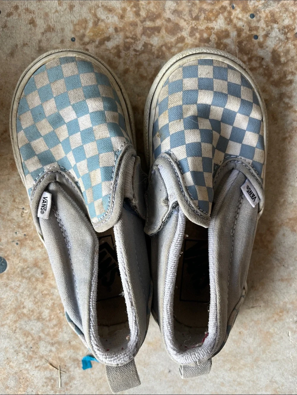Vans Kids Slip-On Checkerboard Sneakers in Light Blue and White